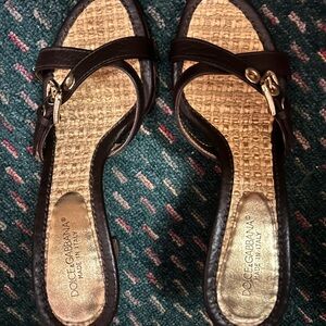 Dolce & Gabbana Dark Brown Sandals with Gold Accents